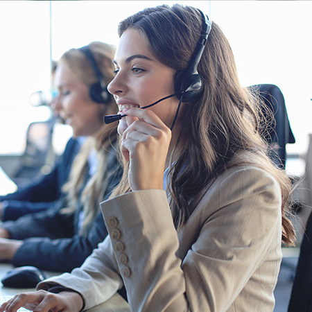 business woman with headset speaking in call center environment professional communication skills 3 solutions